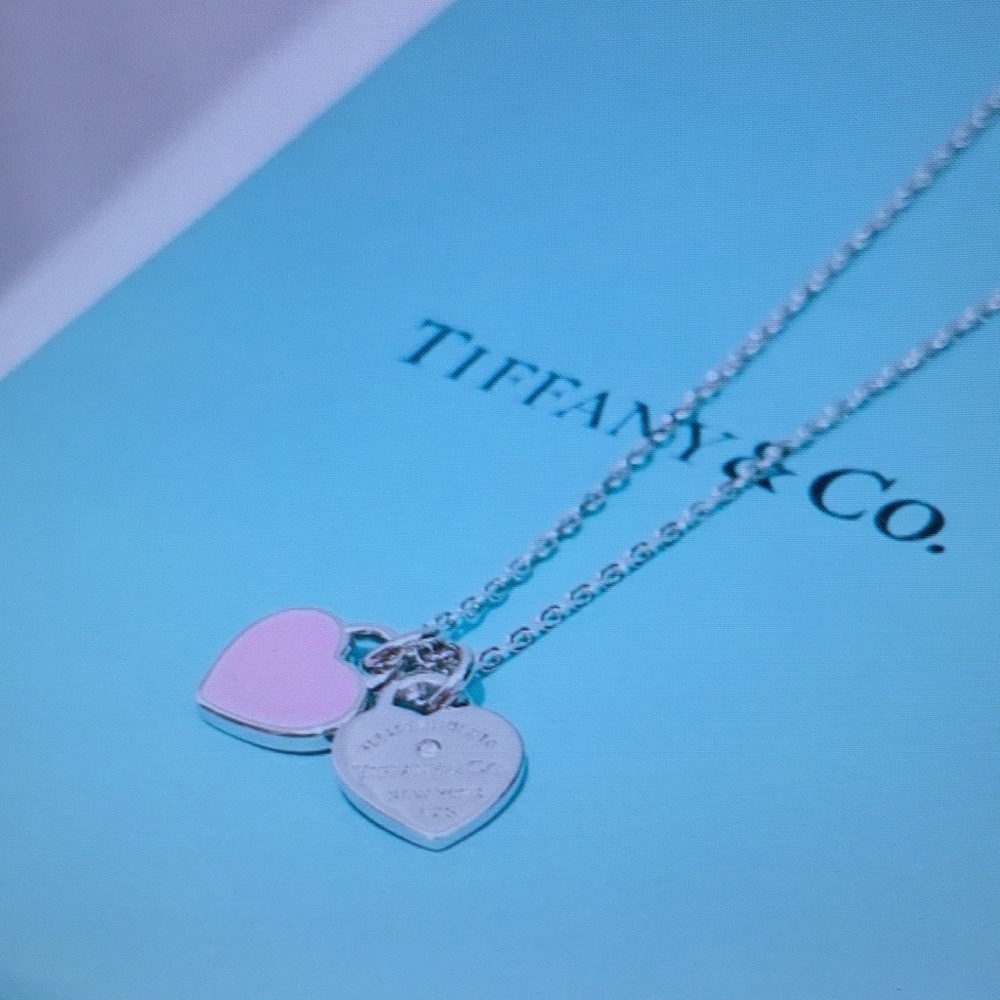 Tiffany & Co Silver and Pink Heart Necklace